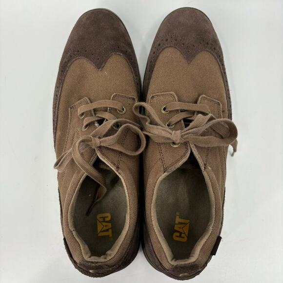 CAT Caterpillar Wingtip Oxford Shoes Canvas Faux Suede Brown Men's Size 11.5 - Picture 2 of 10